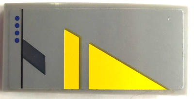 Slope, Curved 4 x 2 with Yellow Triangle, Blue Dots, and Dark Bluish Gray Line Pattern Model Right Side (Sticker) - Set 75150