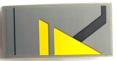 Slope, Curved 4 x 2 with Yellow Triangle and Angled Dark Bluish Gray Stripe Pattern Model Left Side (Sticker) - Set 75150