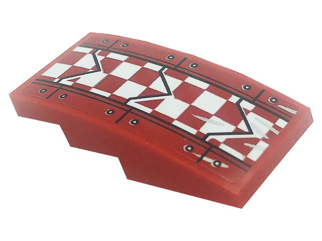 Slope, Curved 4 x 2 with Hull Plates, Silver Dots and Red and White Checkered Pattern (Sticker) - Set 80008