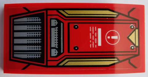 Slope, Curved 4 x 2 with White Exclamation Mark in Circle, Silver Air Vent and Gold and Red Hull Plates Pattern (Sticker) - Set 80012