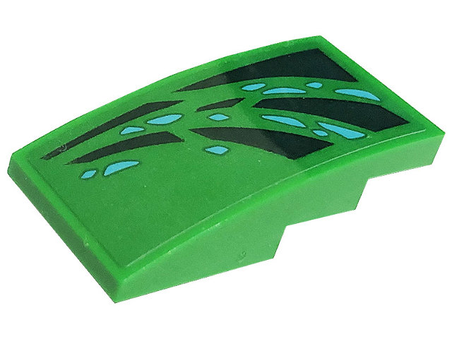 Slope, Curved 4 x 2 with Dark Green Skin and Medium Azure Scales Pattern Model Left Side (Sticker) - Set 71766