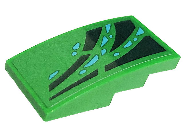 Slope, Curved 4 x 2 with Dark Green Skin and Medium Azure Scales Pattern Model Right Side (Sticker) - Set 71766