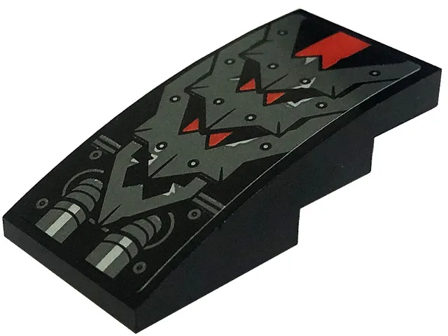 Slope, Curved 4 x 2 with Dark Bluish Gray Armor Plates with Rivets, Red Stripe Pattern (Sticker) - Set 80033