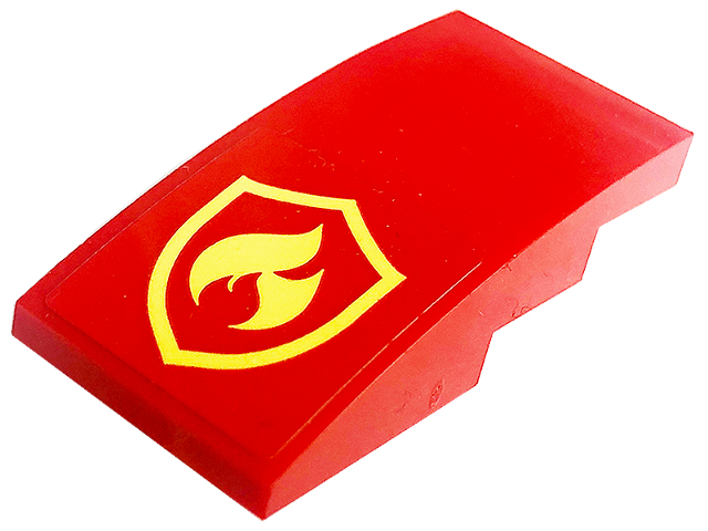 Slope, Curved 4 x 2 with Bright Light Yellow and Red Fire Logo Badge Pattern (Sticker) - Set 60282