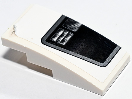 Slope, Curved 4 x 2 with Black and Silver Trapezoid Rear Window and Air Vent Pattern Model Left Side (Sticker) - Set 75888