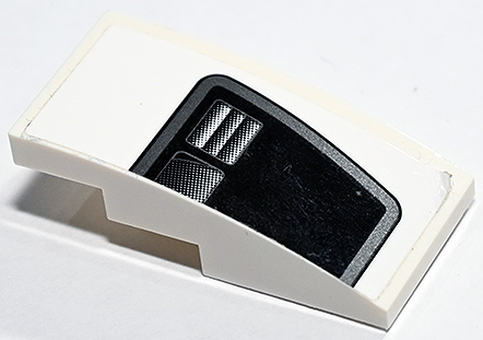 Slope, Curved 4 x 2 with Black and Silver Trapezoid Rear Window and Air Vent Pattern Model Right Side (Sticker) - Set 75888