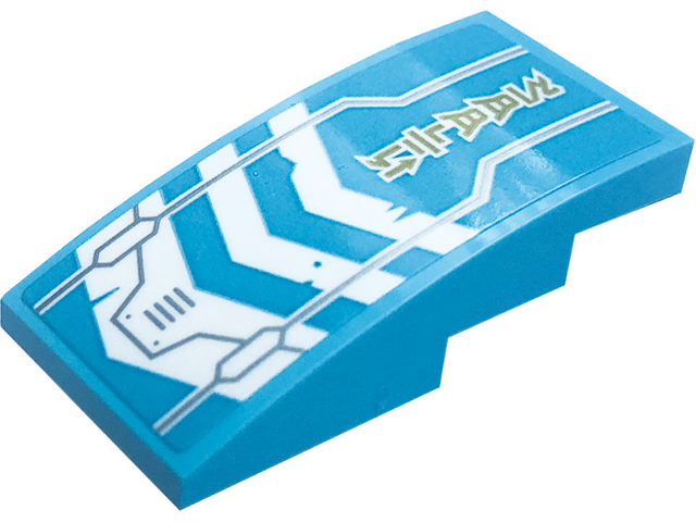 Slope, Curved 4 x 2 with White Chevrons, Silver Rivets and Hull Plate Outlines and Gold Ninjago Logogram 'SPEED' Pattern (Sticker) - Set 71791