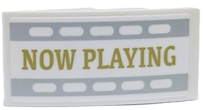 Slope, Curved 4 x 2 with Gold 'NOW PLAYING' with Light Bluish Gray Filmstrip Edges Pattern Model Left Side (Sticker) - Set 41448