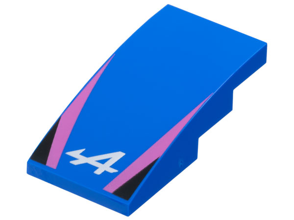 Slope, Curved 4 x 2 with Alpine Formula 1 Logo Stylized White Capital Letter A, Dark Pink Stripes, Black Triangles Pattern