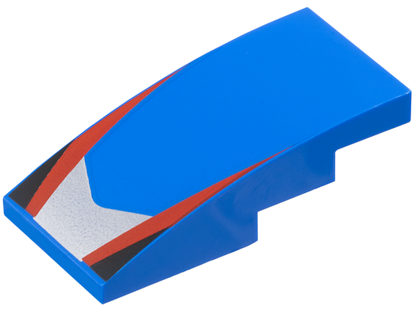 Slope, Curved 4 x 2 with Silver V-Shaped Center Panel, Red Stripes, Black Triangles Pattern