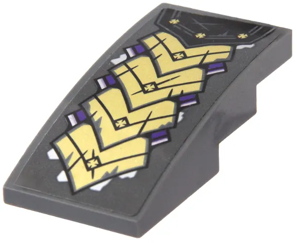 Slope, Curved 4 x 2 with Gold Armor Plates, Spikes and Dark Purple Highlights Pattern (Sticker) - Set 71772