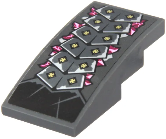 Slope, Curved 4 x 2 with Silver Armor Plates, Gold Spikes and Magenta Highlights Pattern (Sticker) - Set 71772
