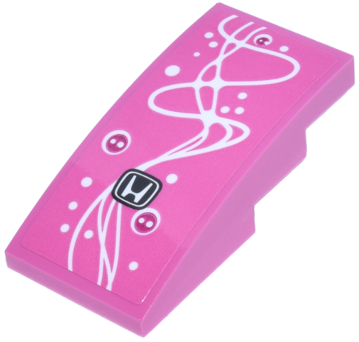 Slope, Curved 4 x 2 with White Curved Lines and Dots, Magenta Circles and Black Honda Logo Pattern (Sticker) - Set 77241