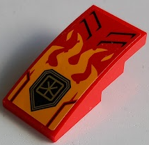Slope, Curved 4 x 2 with Bright Light Orange Flames, Vents and Gold Ninjago Logogram Letter K Pattern (Sticker) - Set 71780