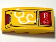 Slope, Curved 4 x 2 with Armor Plates, White Swirls, Lines and Exclamation Mark in Circle on Red Warning Sign Pattern Model Left Side (Sticker) - Set 80013