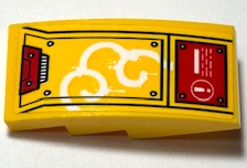 Slope, Curved 4 x 2 with Armor Plates, White Swirls, Lines and Exclamation Mark in Circle on Red Warning Sign Pattern Model Right Side (Sticker) - Set 80013