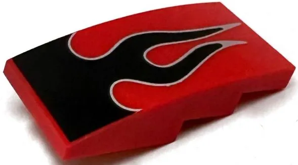 Slope, Curved 4 x 2 with Black Flames with Silver Outline Pattern