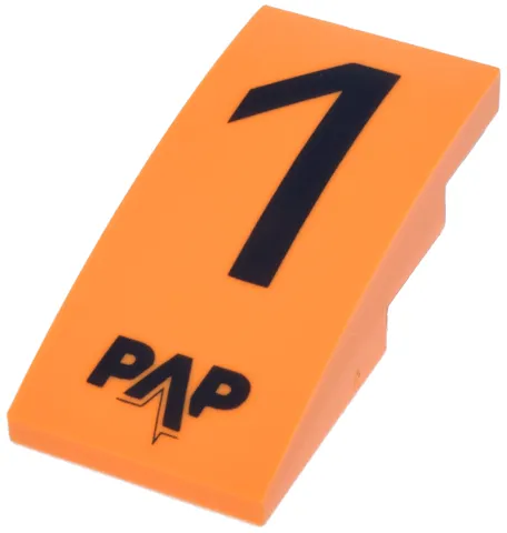 Slope, Curved 4 x 2 with Black Number 1 and 'PAP' Pioneered Athlete Performance Logo Pattern