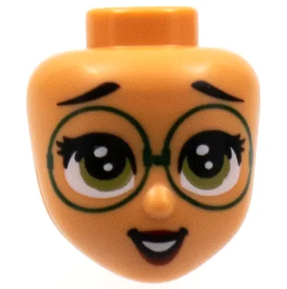 Mini Doll, Head Friends with Black Eyebrows, Large Dark Green Glasses, Olive Green Eyes, Open Mouth Pattern
