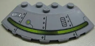 Brick, Round Corner 6 x 6 with Slope 33 Edge, Facet Cutout with Alien Ship and 'We've Been to Earth' Pattern Model Left Side (Sticker) - Set 7051