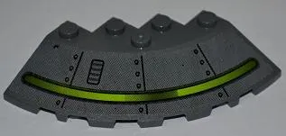 Brick, Round Corner 6 x 6 with Slope 33 Edge, Facet Cutout with Alien Ship Dark Gray Pattern (Sticker) - Set 7052