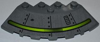 Brick, Round Corner 6 x 6 with Slope 33 Edge, Facet Cutout with Alien Ship Dark Gray Pattern and Bullet Hole (Sticker) - Set 7052