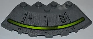 Brick, Round Corner 6 x 6 with Slope 33 Edge, Facet Cutout with Alien Ship Dark Gray Pattern and Bullet Hole (Sticker) - Set 7052