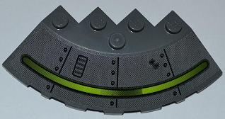 Brick, Round Corner 6 x 6 with Slope 33 Edge, Facet Cutout with Alien Ship Dark Gray Pattern and 2 Bullet Holes (Sticker) - Set 7052