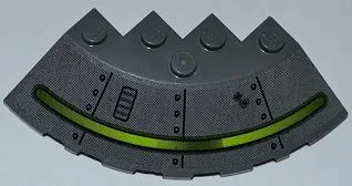 Brick, Round Corner 6 x 6 with Slope 33 Edge, Facet Cutout with Alien Ship Dark Gray Pattern and 2 Bullet Holes (Sticker) - Set 7052