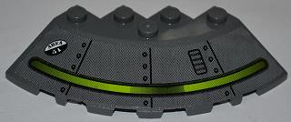 Brick, Round Corner 6 x 6 with Slope 33 Edge, Facet Cutout with Alien Ship Dark Gray Pattern and 'AREA 51' (Sticker) - Set 7052