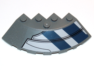 Brick, Round Corner 6 x 6 with Slope 33 Edge, Facet Cutout with Dark Blue Stripes and Black Lines Pattern Model Left (Sticker) - Set 75013