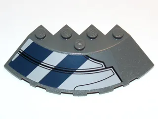 Brick, Round Corner 6 x 6 with Slope 33 Edge, Facet Cutout with Dark Blue Stripes and Black Lines Pattern Model Right (Sticker) - Set 75013