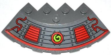 Brick, Round Corner 6 x 6 with Slope 33 Edge, Facet Cutout with Rivets, Red Vents and Lime Swirl in Red Circle Pattern (Sticker) - Set 70504