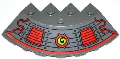 Brick, Round Corner 6 x 6 with Slope 33 Edge, Facet Cutout with Rivets, Red Vents and Lime Swirl in Red Circle Pattern (Sticker) - Set 70504