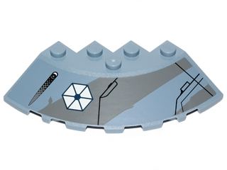 Brick, Round Corner 6 x 6 with Slope 33 Edge, Facet Cutout with Missile Launcher and Separatists Insignia Pattern Model Left Side (Sticker) - Set 75041