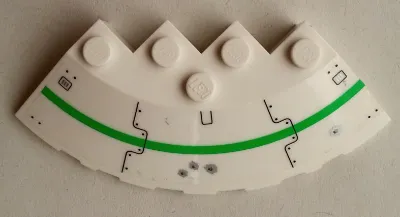 Brick, Round Corner 6 x 6 with Slope 33 Edge, Facet Cutout with Bright Green Stripe, Vent Grilles and Bullet Holes Pattern Model Left Side (Sticker) - Set 70704