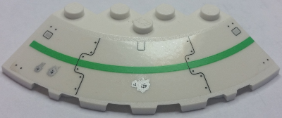 Brick, Round Corner 6 x 6 with Slope 33 Edge, Facet Cutout with Bright Green Stripe, Vent Grilles and Bullet Holes Pattern Model Right Side (Sticker) - Set 70704