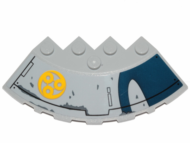 Brick, Round Corner 6 x 6 with Slope 33 Edge, Facet Cutout with SW Hull Plates, Yellow Ado Eemon Emblem Pattern Model Left Side (Sticker) - Set 75233