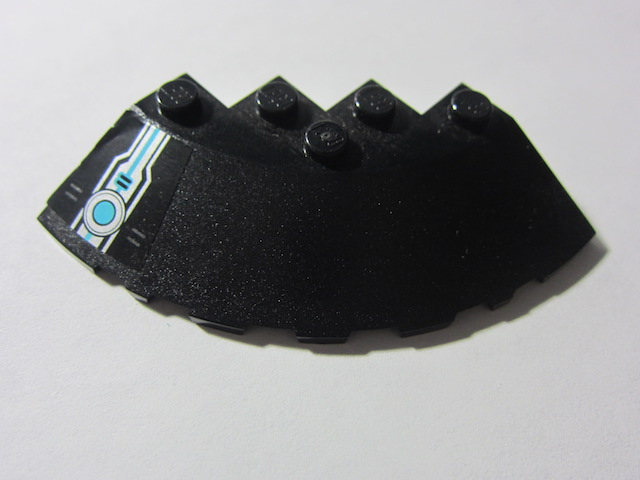 Brick, Round Corner 6 x 6 with Slope 33 Edge, Facet Cutout with Ultrasonic Circle with Silver and Medium Azure Pattern Model Left Side (Sticker) - Set 70171