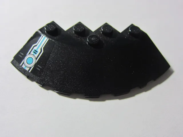 Brick, Round Corner 6 x 6 with Slope 33 Edge, Facet Cutout with Ultrasonic Circle with Silver and Medium Azure Pattern Model Left Side (Sticker) - Set 70171