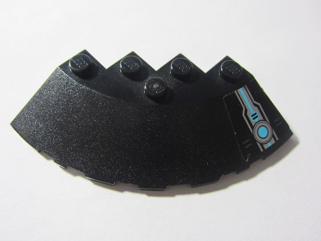 Brick, Round Corner 6 x 6 with Slope 33 Edge, Facet Cutout with Ultrasonic Circle with Silver and Medium Azure Pattern Model Right Side (Sticker) - Set 70171