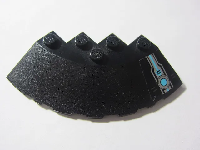 Brick, Round Corner 6 x 6 with Slope 33 Edge, Facet Cutout with Ultrasonic Circle with Silver and Medium Azure Pattern Model Right Side (Sticker) - Set 70171