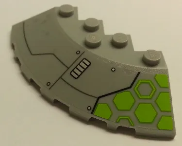 Brick, Round Corner 6 x 6 with Slope 33 Edge, Facet Cutout with Rectangle Vent and Lime Hexagons on Transparent Background Pattern Model Left Side (Sticker) - Set 76040