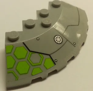 Brick, Round Corner 6 x 6 with Slope 33 Edge, Facet Cutout with Round Vent and Lime Hexagons on Transparent Background Pattern Model Right Side (Sticker) - Set 76040