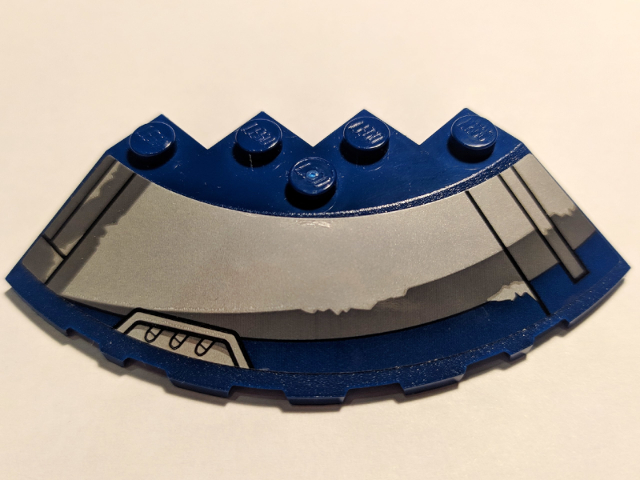 Brick, Round Corner 6 x 6 with Slope 33 Edge, Facet Cutout with Black Lines and Vents Pattern Model Left Side (Sticker) - Set 75199