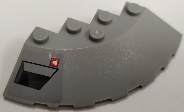 Brick, Round Corner 6 x 6 with Slope 33 Edge, Facet Cutout with Black Vent and White Triangle on Red Square Pattern Model Right Side (Sticker) - Set 75150