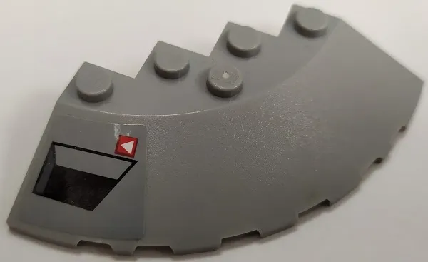 Brick, Round Corner 6 x 6 with Slope 33 Edge, Facet Cutout with Black Vent and White Triangle on Red Square Pattern Model Right Side (Sticker) - Set 75150