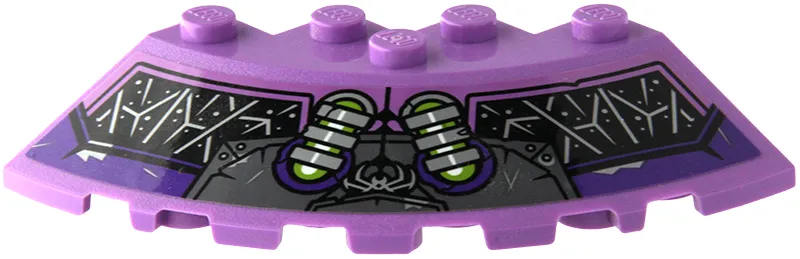 Brick, Round Corner 6 x 6 with Slope 33 Edge, Facet Cutout with Lime Tubes, Dark Purple and Silver Supports, Dark Bluish Gray and Dark Purple Panels, Silver Spider Web and Dots on Black Background Pattern (Sticker) - Set 80022