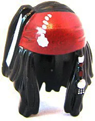 Minifigure, Hair Dreadlocks with Beads and Dark Red Bandana Pattern