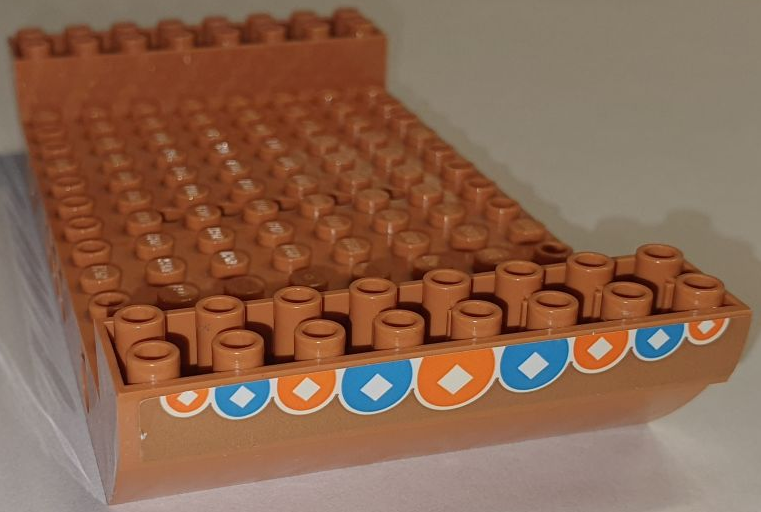 Boat, Hull Large Middle 8 x 16 x 2 1/3 with 5 Holes with White Squares in Dark Azure and Orange Circles Pattern on Both Sides (Stickers) - Set 41702